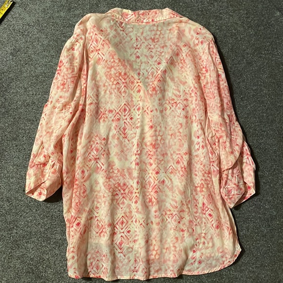 Gloria Vanderbilt Women’s L Button Down Pleated Pink Splash Blouse Tie Sleeve - Picture 10 of 12